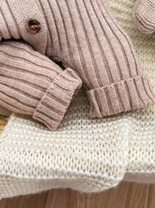 SHEIN Conjunto de pelele, mameluco y gorro de punto lindo para bebé recién nacida, versátil para otoño/invierno