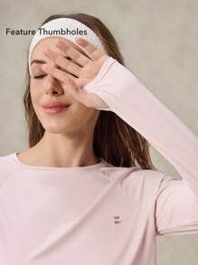 OutZeal 女士户外粉色T恤运动上衣，长袖，防紫外线，凉爽触感，交叉褶裥设计，带拇指孔