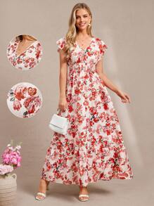 Amorya Robe à imprimé floral orange inspirée de la dopamine, style vacances pour l'été - Multicolore - Voir 1