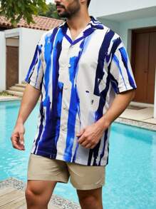 Palasendo Ensemble chemise et short de plage pour homme avec imprimé bicolore - Nude - Voir 5