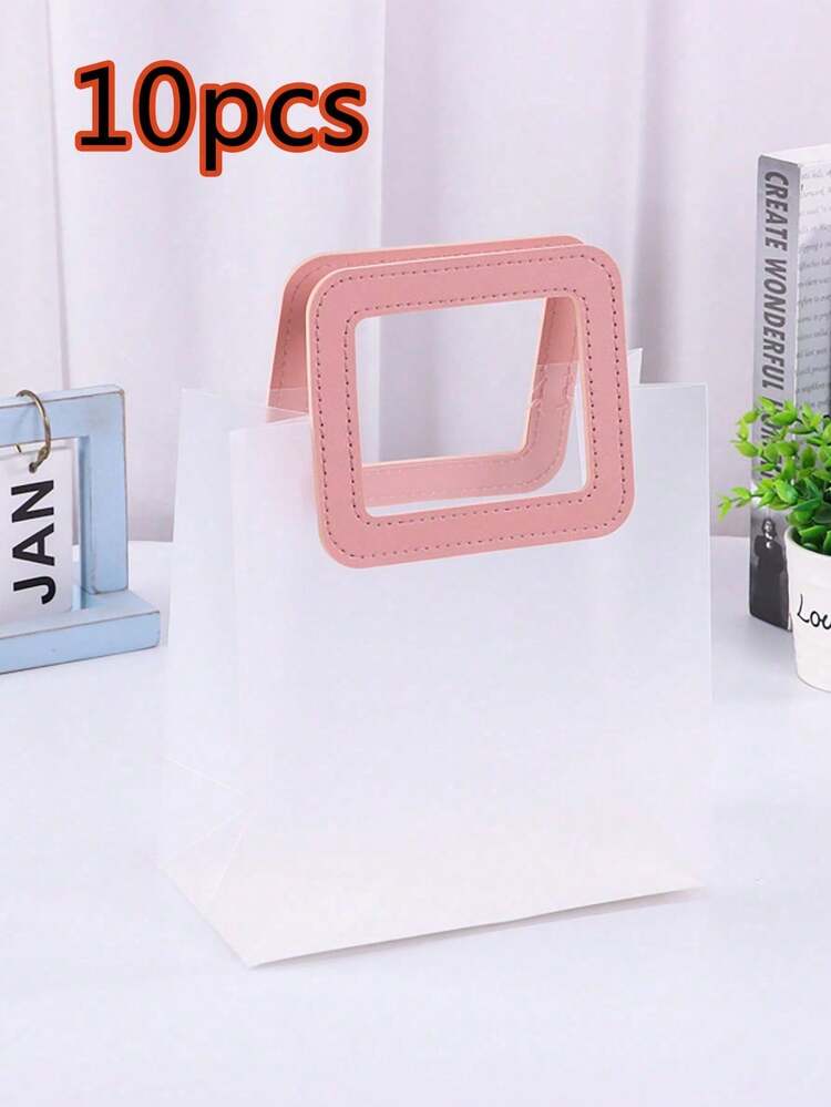 SHEIN 10Pcs/5Pcs/1Pcs磨砂透明圆形或方形手提袋，不包括丝带和填充草，情人节淋浴礼品袋，婚礼礼品袋，糖果伴娘礼品袋，珠宝店袋，婚礼伴娘礼品袋，礼品包装袋，服装购物袋可爱手提袋，手提包，PVC可重复使用礼品袋 - 彩色 - 查看 15