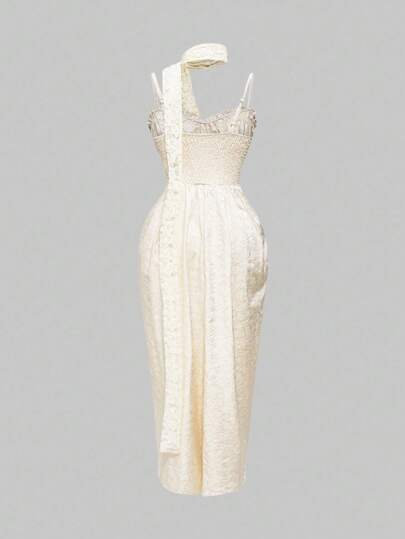 Kawaii Women's Fashionable Elegant Pleated Pearl Chain Strap Dress