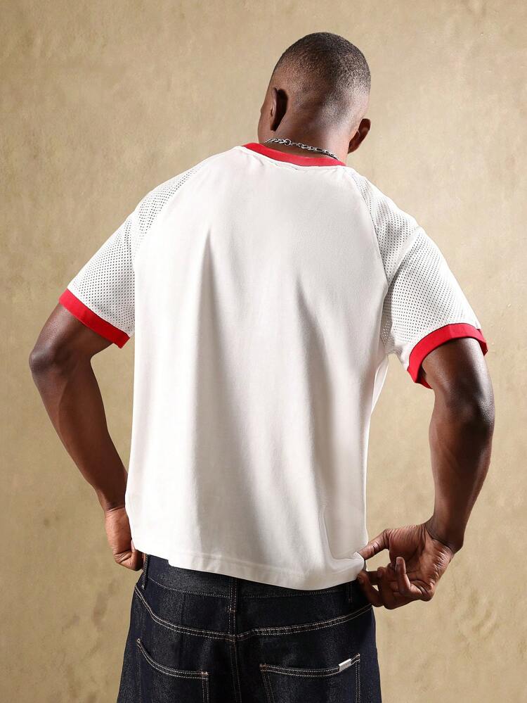 Raglan Sleeve T-Shirt With Mesh Panels And Ringer Design