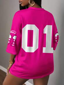 宽松休闲V领短袖T恤，适合青少年女孩，适合夏季