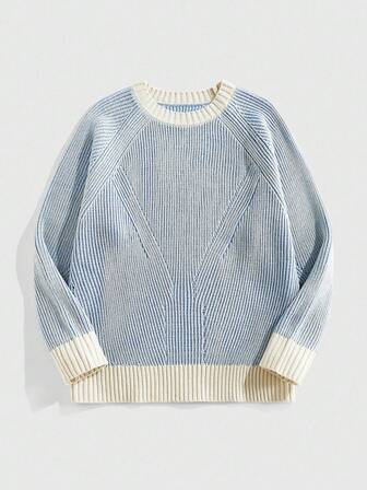 Street Life Pull tricoté à col rond rayé pour hommes, mode de rue, automne-hiver