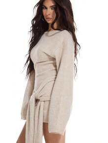 MUSERA Đầm len dày dặn thắt nơ phía trước, thanh lịch, thích hợp cho kỳ nghỉ xuân, dễ thương, gợi cảm, phong cách thập niên 90, trang phục sân bay, ngày lễ, mùa hè, mùa đông, mặc hàng ngày, dự tiệc, đám cưới, khách mời, trang phục thường ngày, sang trọng, ngày lễ tình nhân. - Màu Khaki - Xem 4