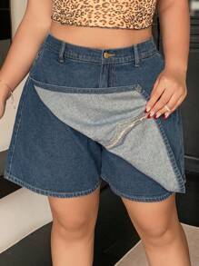 Dazy Plus Dark Wash A-Line Straight Denim Shorts Skirt, Summer