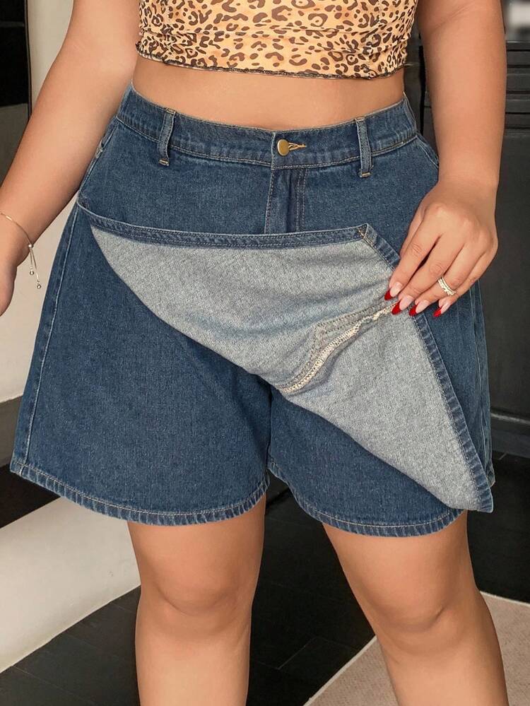 Dazy Plus Dark Wash A-Line Straight Denim Shorts Skirt, Summer Jorts