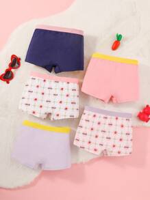 5pcs/Pack Girls' Cute Strawberry Soft Cotton Breathable Briefs, Non-Binding Waist Children Underwear - Multicolor - View 2