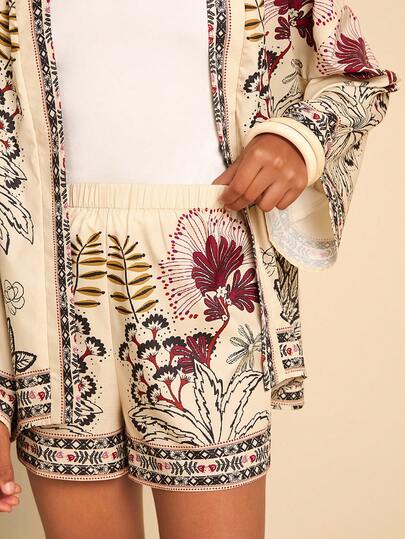 SHEIN Bộ 2 áo khoác cardigan họa tiết hoa xinh xắn dành cho bé gái tuổi mới lớn và quần short