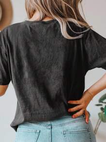 EMERY ROSE 加大码万圣节T恤、加大码街头图案T恤、短袖可爱夏季上衣 - 深灰色 - 查看 2