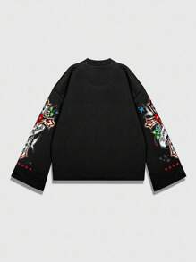 ROMWE MEN Goth Men's Streetwear Graphic Print Pullover Hoodie, Suitable For Spring/Summer - Black - View 2