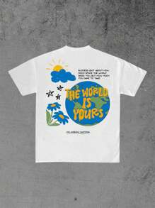 Manfinity Dauomo Áo thun nam cổ tròn tay ngắn in khẩu hiệu thường ngày - trắng - Xem 2