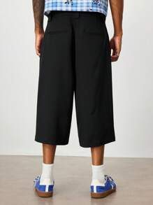 ROMWE MEN Casual & Commute Fashion Minimalist Solid Color Wide Leg Men's Suit Shorts - Black - View 4