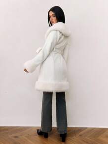 SHEIN Tall 秋冬女士时尚人造毛皮拼布夹克 - 米色 - 查看 3