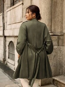 Calvaya Chaqueta de gamuza elegante y casual de unicolor, de moda retro, para uso diario, de color verde oliva, de estilo coreano, para invierno, otoño - Verde militar - Ver 2