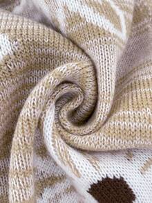 Modelyn Asymmetrical Color Block Floral Knit Pullover Sweater, Loose Casual Women Autumn/Winter - Camel - View 8