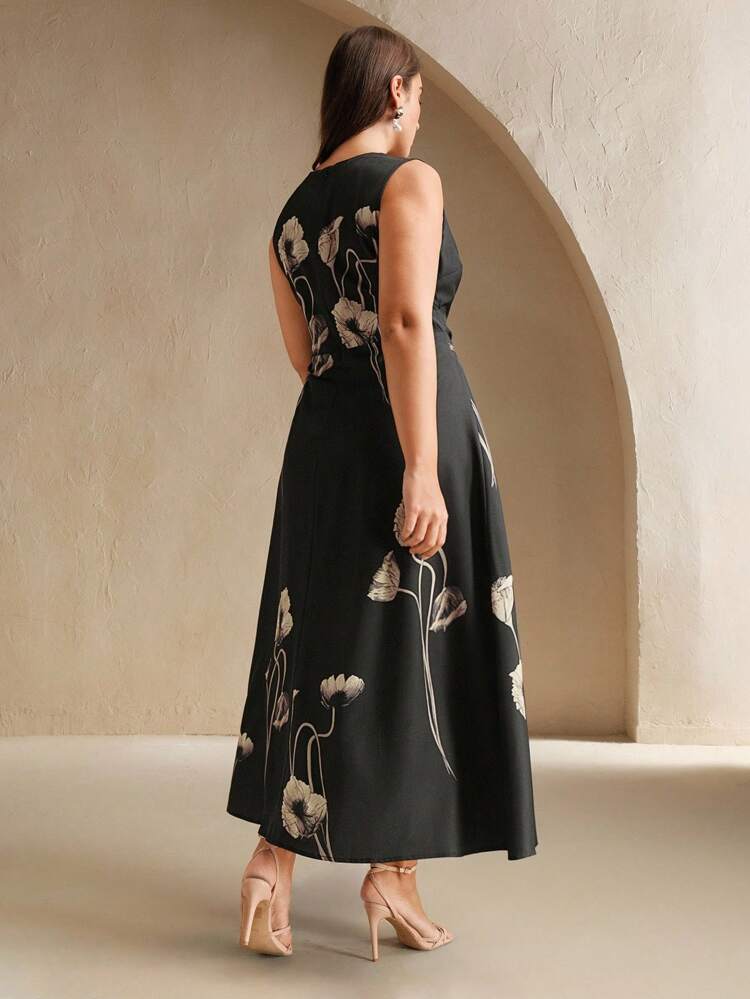 Urban Women's Sleeveless Floral Printed Black Dress Maxi Women Outfit