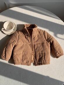 SHEIN Baby/Toddler Padded Coat, Winter Quilted Fleece Thickened Jacket, Fall/Winter All-Match Corduroy Long Sleeve Warm Padded Coat, Comfortable Soft Versatile Daily Wear, Suitable For Indoor, Outdoor, Daily, Sports, Play, Party, Photo Shoot, Festival, Halloween, Christmas - Khaki - View 5