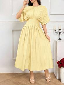 Modelyn Women's Elegant Ruched Waist Dress - Mustard Yellow - View 4