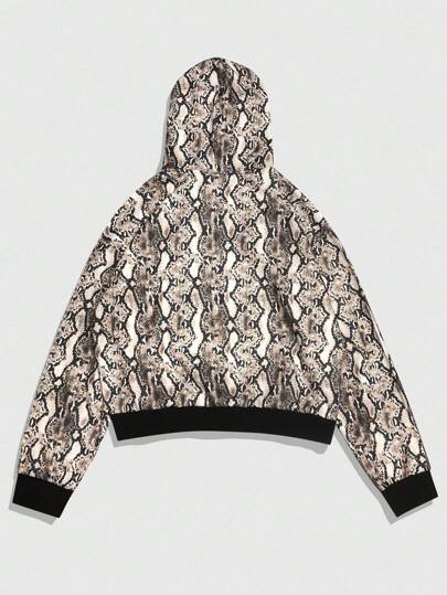 Street Life Sudadera con capucha con estampado de piel de serpiente para hombre, sudadera holgada y corta con capucha, Halloween