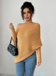 Elenzga Áo Anneusta Thu Đông Nữ, Buổi Hòa Nhạc Đỏ Ngày Lễ Độc Lập, Phong Cách Đường Phố Stockholm Cổ Điển, Trang Phục Công Sở Giáo Viên, Trang Phục Thanh Lịch Cho Buổi Hẹn Hò, Thiết Kế Vai Độc Đáo, Tay Dài, Màu Tương Phản, Áo Len Dệt Kim Tinh Tế - Màu Khaki - Xem 5
