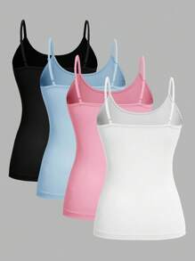 SHEIN EZwear 4件套女士休闲简约吊带背心，适合夏季 - 彩色 - 查看 2