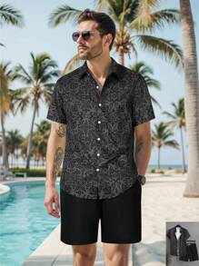 Solantero Conjunto casual de playa para hombre con camisa de manga corta de una sola hilera con estampado floral y pantalones cortos - Multicolor - Ver 2