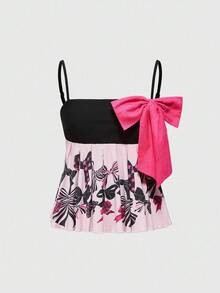 ROMWE Fairycore Y2K Girly Bowknot Placement Print Women Tank Top - Pink - View 1