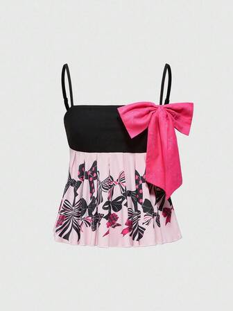 Fairycore Y2K Girly Schleife Platzierung Muster Damen Trägershirt