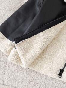 TaviRue 婴儿/男婴/女婴棉衣，冬季外套，PU 皮大衣，羊毛加厚秋冬装，拼接撞色黑色 PU 皮革摩托车夹克，舒适日常百搭时尚休闲复古风格，适合室内、户外、日常、运动、玩耍、派对、拍照、节日、万圣节、圣诞节、新年