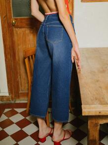 SHEIN Unity Women Dark Denim Cotton Low Waist Boyfriend Fit Jeans With Pockets Capris For Women Teacher Outfits - Dark Wash - View 6