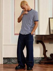 SWAVVY Men's Striped Slim Fit Round Neck T-Shirt, Summer