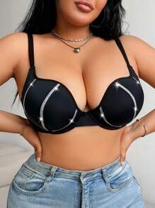 SHEIN 1 Áo ngực hỗ trợ có gọng đơn giản cỡ lớn dành cho nữ, mặc thường ngày, màu đen - màu đen - Xem 1