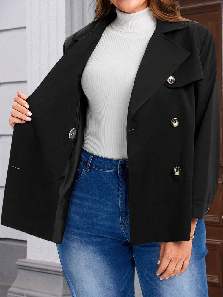 Chaqueta casual de doble botonadura de manga larga con cuello de solapa para mujer de talla grande, otoño, ropa de mujer de otoño, chaqueta negra de mujer para invierno