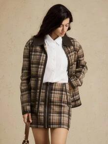 Briarwyn 女式休闲学院风印花拉链宽松夹克，秋季 - 彩色 - 查看 3
