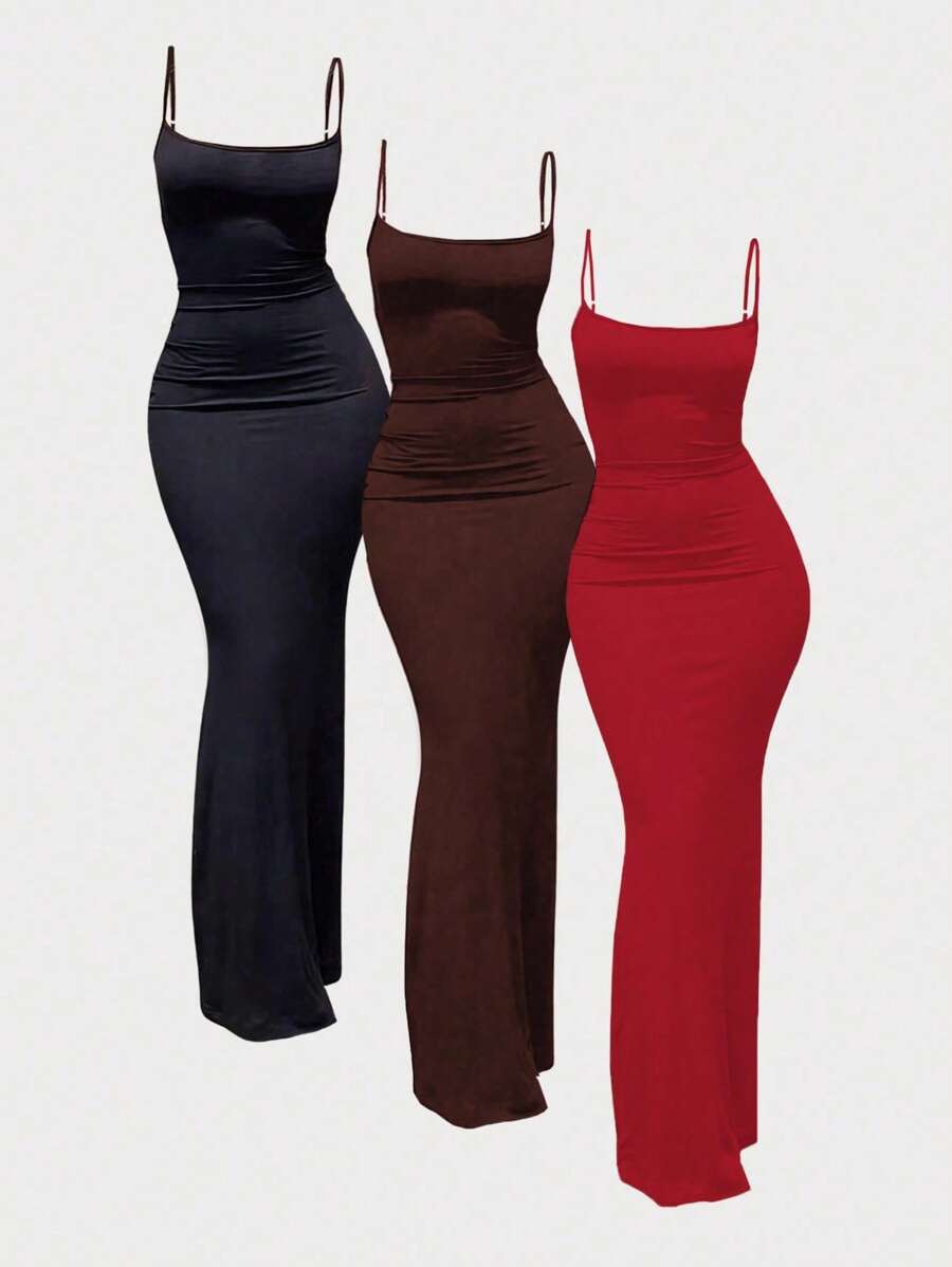 Zyxie 3 件套女式修身吊带裙，黑色、海军蓝、米色 - 彩色 - 查看 1