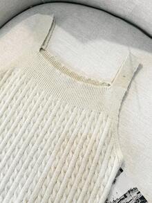 INAWLY Bộ 2 món áo hai dây đan xoắn và áo khoác cardigan thời trang nữ - Màu Khaki - Xem 5