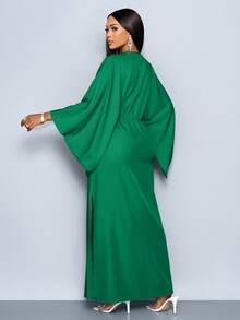 SOLERSUN Women's Deep V-Neck Flare Sleeve Dress Maxi Women Outfit Fall Cloth For Women - Dark Green - View 2