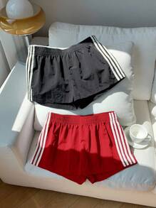 Comfortcana Lightweight Woven Fabric Women's Mini Track Shorts For Everyday Casual Style Training Shorts - Red - View 4