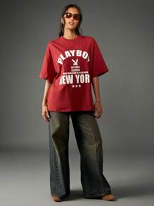 Missguided x Playboy Oversized Vintage Style Cotton Graphic Tee With Aesthetic Print Design Statement T Shirt Streetwear Urban Fashion Retro Aesthetic Club Party Festival Essential