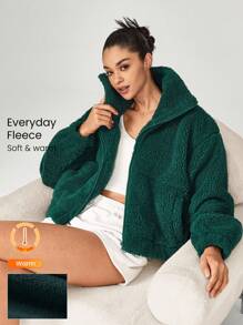 GLOWMODE 舒适厚实摇粒绒柔软保暖宽松超高领弹力下摆夹克带侧袋日常休闲冬季