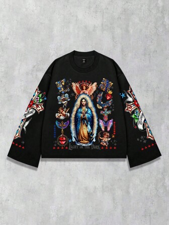 Goth sweat-shirt à capuche imprimé graphique streetwear pour hommes, convient pour le printemps/été