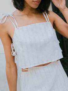 SHEIN Unity 复古夏季条纹套装，搭配系带上衣和裹身迷你裙 - 杏色 - 查看 7