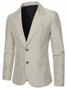 Calvornis 男士时尚休闲纯色夹克和裤子套装 - 卡其色 - 查看 5