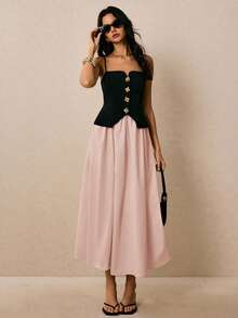 Poéselle Vestido de mujer de largo medio con correa de color de contraste, de estilo casual y elegante - Rosa - Ver 2