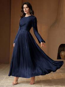 Anewsta Women's Long Sleeve Dress, Elegant & Versatile For Commuting, Spring & Autumn - Dusty Blue - View 3