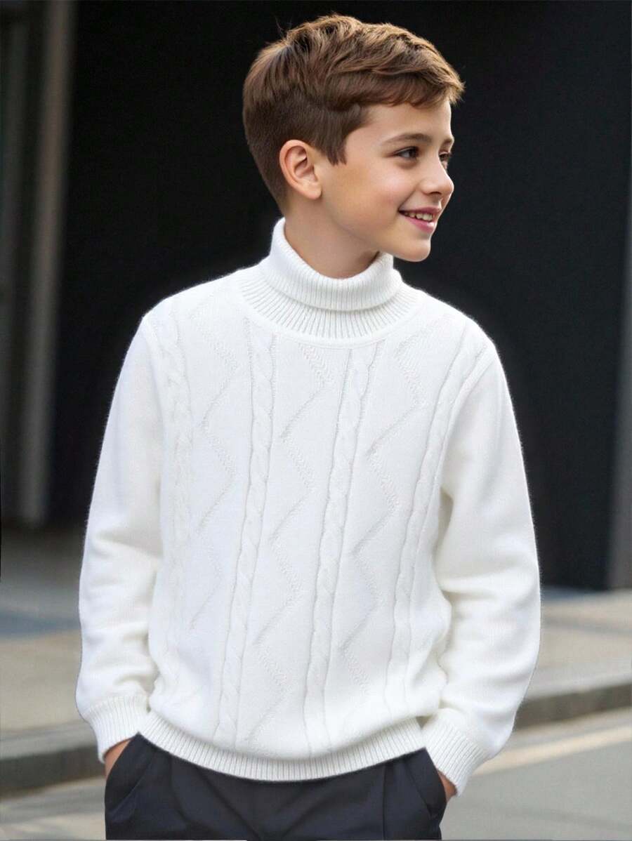 SHEIN Little Byeori Tween Boy Casual Everyday Versatile Comfortable High Neck Long Sleeve Pullover Solid Color Knitted Sweater Boys White Turtleneck Sweater Boys Turtleneck Kids White Sweater Boys Knit Sweater Suitable For Birthday Parties, Evening Parties, Performances, Weddings, Baptisms, Opening Ceremonies Daily Suitable For Daily Use Suitable For School Suitable For Travel Suitable For Sports Suitable For Autumn And Winter Back To School Teens Clothes Fall Sweaters - White - View 1