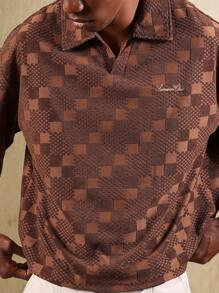 SUMWON Textured Terry Cloth Resort Polo Shirt Retro Checkerboard Pattern Classic Summer Golf Wear Casual Beach Pool Vacation Holiday Leisure Wear - Brown - View 5