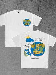 Manfinity Dauomo Áo thun nam cổ tròn tay ngắn in khẩu hiệu thường ngày - trắng - Xem 1